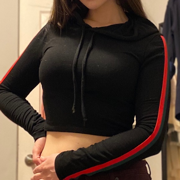 ⚡️ 2/$15 Cropped black hoodie with stripes - Picture 1 of 2